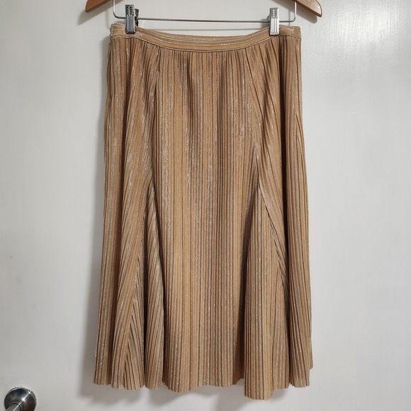 Anthropologie Maeve Ambra Pleated Midi Skirt Pink Rose Gold Metallic size XS - Picture 1 of 11